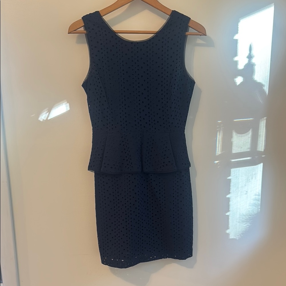 BCBG Navy Blue Peplum Sheath Dress Sleeveless,0